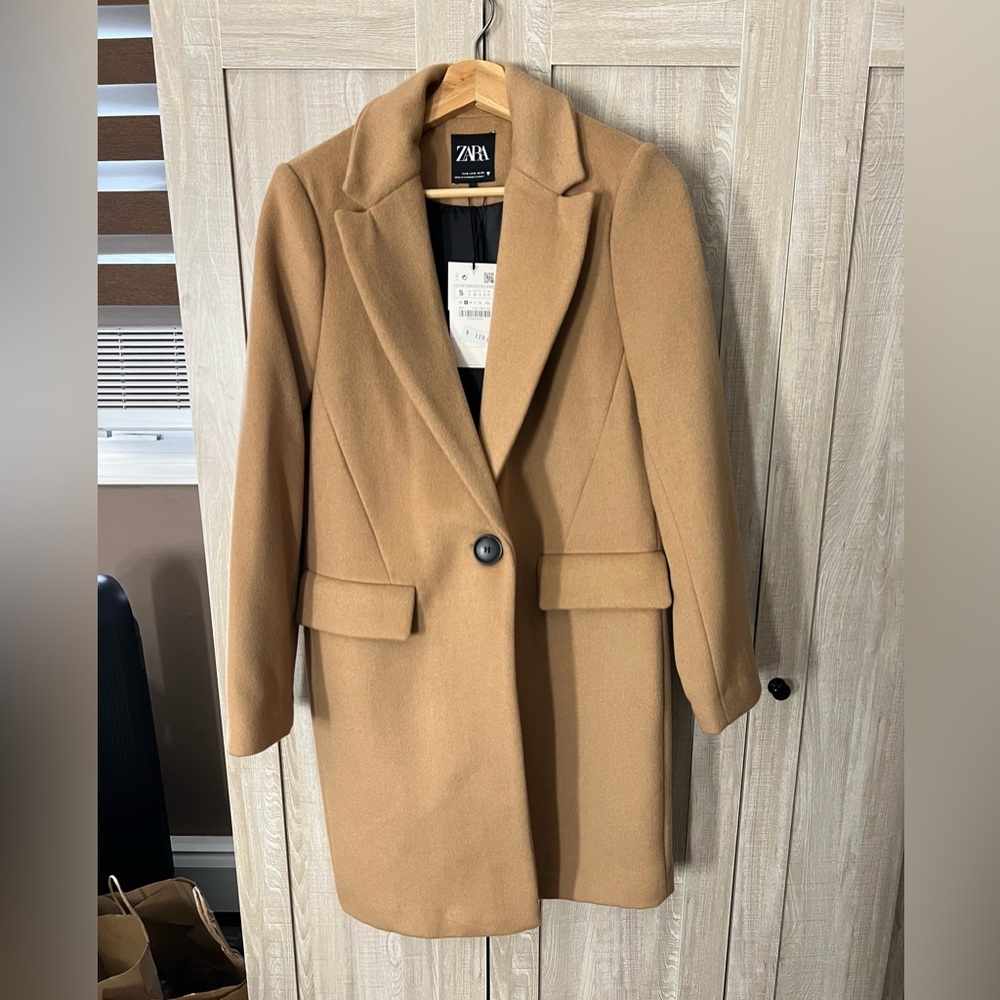 Zara Women's Camel Wool Blend Coat